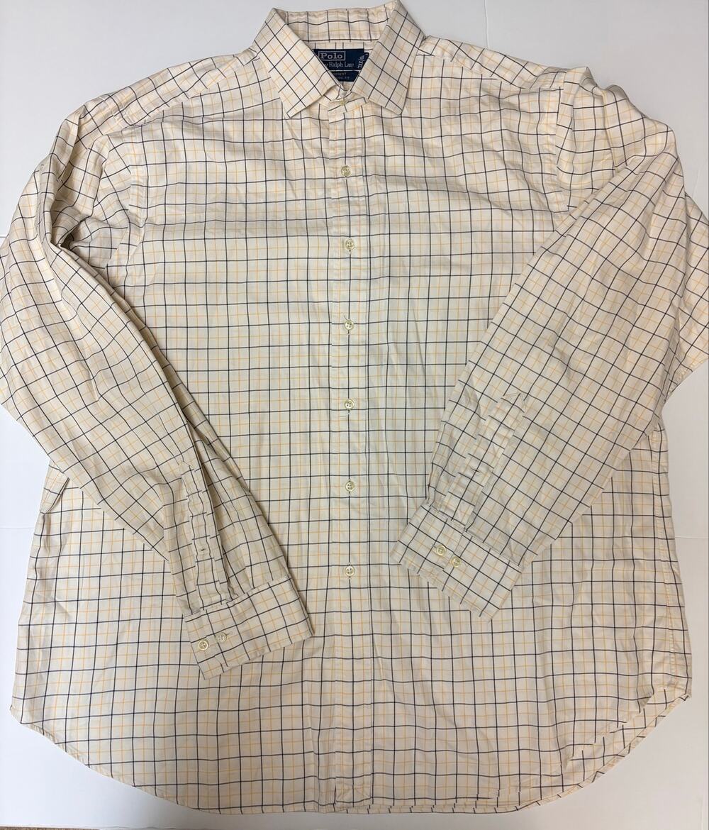 Polo Ralph Lauren Men 18 XXL Regent Classic Fit Plaid Dress Shirt Ivory